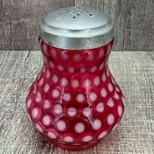 Vintage Fenton Glass Cranberry Opalescent Coin Dot Sugar Shaker Muffineer 1945 picture