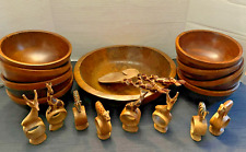 (19PC) Hand-Carved Safari Salad Set: Wood Bowl w/Tongs, 8-Bowls, 8-Napkin rings picture