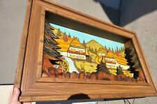 Black Forest West Germany 3D Hand Carved Wood Wall Art Painting 26.5x43.5  Vtg picture