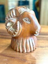 Vintage MCM Hand Carved Wood Ram Head Sheep 8