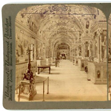 1903 Real Photo Antique Stereoview Card Library Of The Vatican Underwood Sepia picture