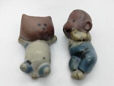 Chopstick Rest Clay Ceramic Miniature Monkey & Cat Blue & White Body / Clothes picture