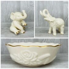 Rare Vintage Lenox Porcelain Elephant Figurines white gold figurine & bowl dish picture