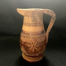 Vintage Pitcher Hand Turned Teak Wooden Hand Carved With Handle And Spout picture