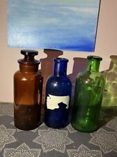 Vintage Apothecary Bottle Lot Cobalt Blue Green And Brown picture