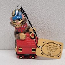 Vintage 1978 Charlee McGee Art Christmas Ornament Cat With Train - Original Tag picture