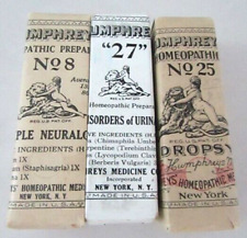 Humphrey's Homeopathic Lot of #3 Vintage Old Stock Unopened Bottles of Medicine picture