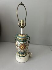 Gorgeous Vintage Majolica Hand Painted Ceramic Table Lamp 14.5