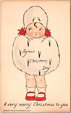 Christmas PC Little Girl Covered Up By Fur Muff, Fur Hat, Poinsettia Earrings picture