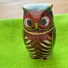Vintage Cloisonne  Owl 3” Tall Multicolor HOOT OWL Brass Table Decoration picture