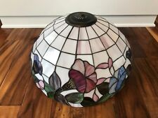 Vintage Tiffany Style Stained Slag Glass Lamp Shade Flower Floral 19.5