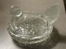Vintage Indiana Glass Hen Nest Clear Glass Covered Candy Dish Chicken 60s picture