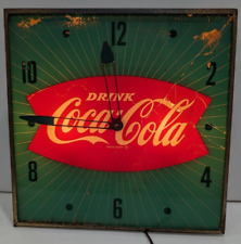 Vintage Coca Cola Fishtail Square PAM Lighted Wall Clock 15 3/8