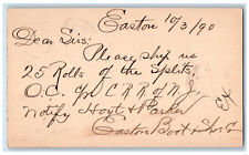 1890 Easton Boot & Shoes Co. Easton PA Boston MA Posted Cancel Postal Card picture
