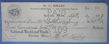 Sept 2, 1927 M.C. Kelley Funeral Director National Rockland Bank Cancelled Check picture