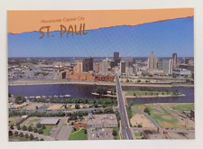 Aerial View of St. Pauls Skyline overlooking the Mississippi River MN Postcard picture