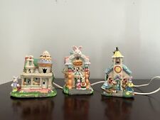 Hoppy Hollow - Vintage Easter Village 3 piece set Lighted Village.  Porcelain picture