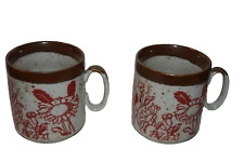 2 Vintage Spotted mugs with Red Floral and Butterfly Design picture