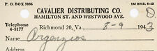 1943 Cavalier Distributing Co Brewery Receipt Billhead Richmond VA picture
