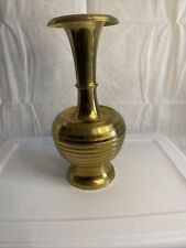 Vintage Heavy Trumpet Solid Brass Vase 14 1/4” Made In India picture