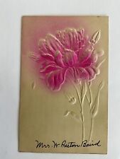 Greetings~large pink peony flower~buds~leaves~heavily embossed~airbrushed picture