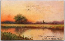 1912 Sunset View Countryside Lake View with short Message Posted Postcard picture