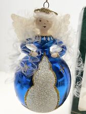 Vintage KMart Trim A Home European Style Hand Crafted Blue Angel Glass Ornament picture