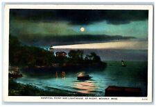 Beverly Massachusetts MA Postcard Hospital Point And Lighthouse By Night c1930's picture