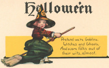 C.1910 PRISTINE NASH HALLOWEEN GIRL WITCH BROOM GOBLIN GHOST H-425 Postcard PS picture