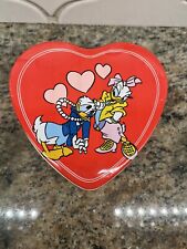 Vtg Walt Disney Donald Daisy Duck Heart Tin Box Co Of America Valentine Htf picture