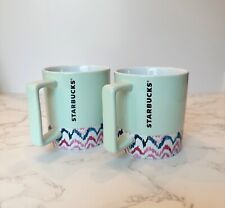 Starbucks Coffee Mugs Mint Pastel Set Of 2 With Wave Pattern On Bottom picture