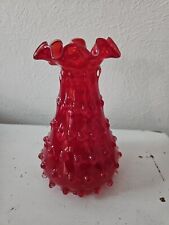 Vintage RUBY RED Hobnail Ruffled Glass Vase 6