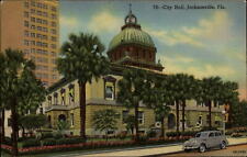 City Hall Jacksonville Florida vintage car ~ dated 1945 linen postcard picture