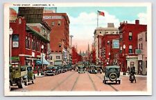 c1920s~Jamestown New York NY~Third Street~Downtown~Coca-Cola~Goodyear~Postcard picture