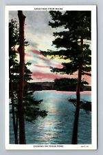 Aroostook ME-Maine, Evening on Togue Pond, General Greeting Vintage Postcard picture
