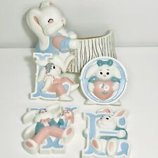 Burwood Easter Bunny Love Tree Trunk Wall Hanging Set of 5 Pastel Pink Blue 1990 picture