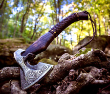 Hand-Forged Valknut Viking Axe - Carbon Steel Battle Ready Axe Throwing Hatchet picture