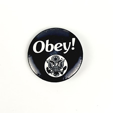 Vintage OBEY Great Seal of United States Blue Metal Pinback Button Pin picture