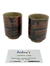 Vintage Handmade Brown Beige Black Pottery Japanese Tea Cup Set. Very Nice picture
