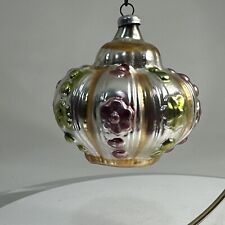 Vtg West GERMANY blown Glass Pink & Green FLOWERS Christmas Tree Ornament picture