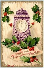 A Happy and Prosperous New Year with Floral Clock and Mistletoe Art Print picture