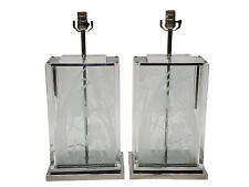 PAIR OF FREDRICK RAMOND HOLLYWOOD REGENCY ETCHED GLASS CHROME LUCITE ACCENT LAMP picture