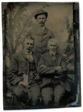 CIRCA 1860'S 1/6th Plate TINTYPE 3 Affectionate Men Wearing Stylish Dapper Suits picture
