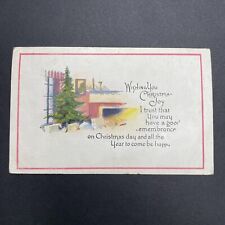Antique 1923 Christmas Postcard With RARE Black Trim Santa Stamp Sticker V2372 picture