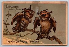 1880s Victorian Trade Card Owl Smoking Pipe Borazine Anthropomorphic ~11739 picture