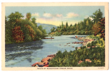 Maine c1930's boats on the Musquocook Stream, river scene picture