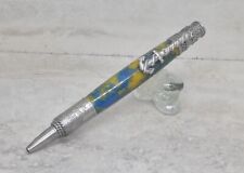 Handcrafted  Nautical Twist Pen in Blue/Gold Acrylic, Antique Pewter Finish picture