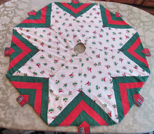 Vintage Handmade Patchwork Christmas Tree Skirt  Trees, Holly & Cardinal Birds picture