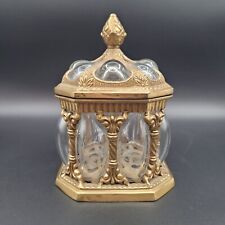 VTG Brass Caged Blown Glass Baroque Lidded Jewelry Trinket Dome Apothecary Jar picture