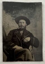 Antique Tintype Photograph Man Smoking Pipe Portrait picture